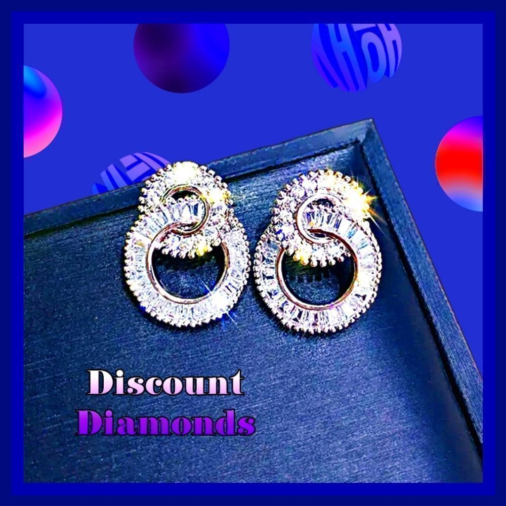 2.0 Ct. White Asymmetrical & Baguette Diamond Cluster  Earrings 925 Silver